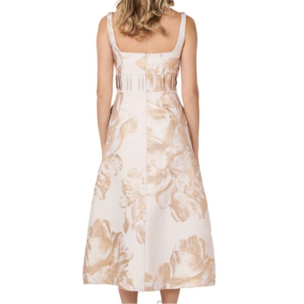 KAY UNGER  FLORAL JACQUARD MIDI CHAMPAGNE DRESS 14 - Picture 2 of 11